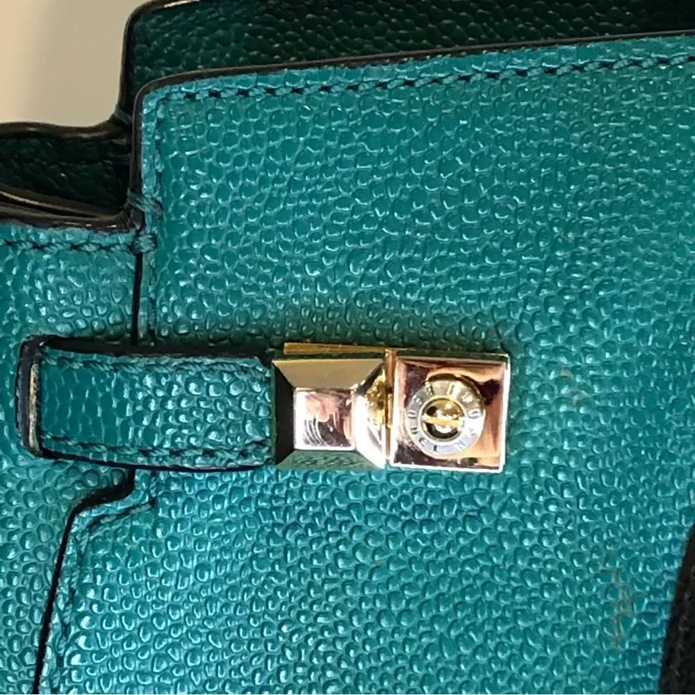 HENRI BENDEL Teal Caviar Carlyle Leather Tote Shoulder Bag Wallet & Strap SET